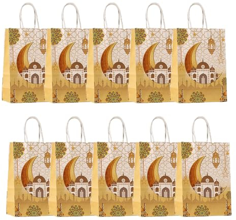 Ramadan Geschenktüte, 10 Stück Eid Mubarak Geschenkpapier, Geschenkbeutel Ramadan Deko für Muslim Ramadan Party Dekoration Supplies (weiß)