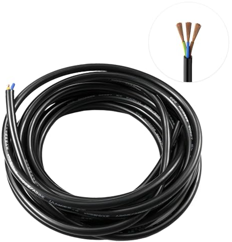 inodiref 5 Metri 20AWG Cavo Elettrico 3x0.5mm² Elettrica Cavo Filo di Rame Diametro Esterno 5.7 mm Nero Cavo a 3 Conduttoriper l'Installazione di Elettrodomestici a Basso Consumo