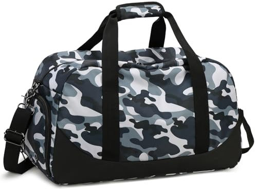 OctSky Sporttasche für Herren, Jungen, mit Schuhfach und Nasstasche, Übernachtungstasche oder Kinder, Camouflage Grau