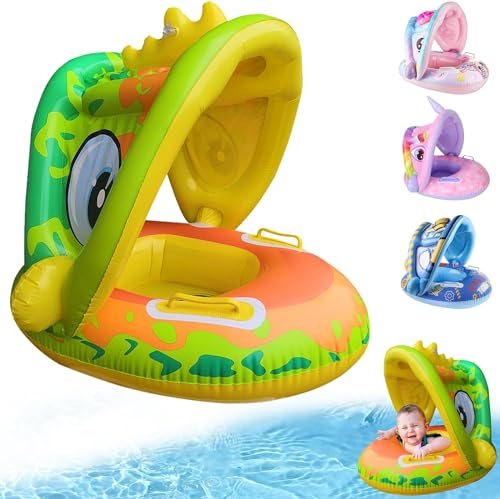 YOUYIKE Grün Schwimmring Baby, Kleinkind Pool Schwimmring, Baby Aufblasbarer Schwimmreifen mit Sonnenschutzdach, Pool Baby Schwimmen Ring, Baby Schwimmhilfe für Kinder von 1 Jahre bis 4 Jahre
