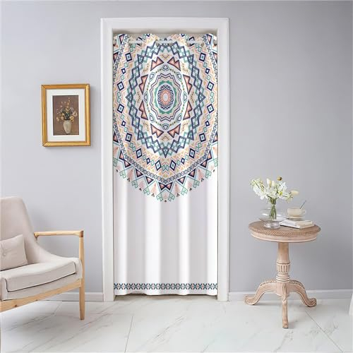 Odot Cortina de Puerta Estampado Estilo Bohemio, Cortina Opaca Interior con Ojales, Termica Aislante, Cortinas de Privacidad para Cenador, Ventana, Salón, Cocina, Armario (120x180cm,Mandala)