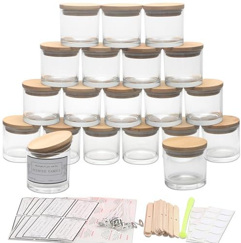 MILIVIXAY Paquete de 20 tarros de cristal transparente de 4 onzas con tapas y kits de fabricación de velas, tarros pequeños vacíos a granel para hacer velas, recipientes de especias y polvo.