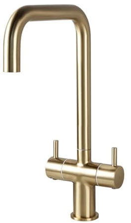 Kitchen Tap,BATHWEST Brass Kitchen Sink Tap,Chromed Dual Lever U-Neck 360° Swivel Bar Tap 1077AGO (Gold)