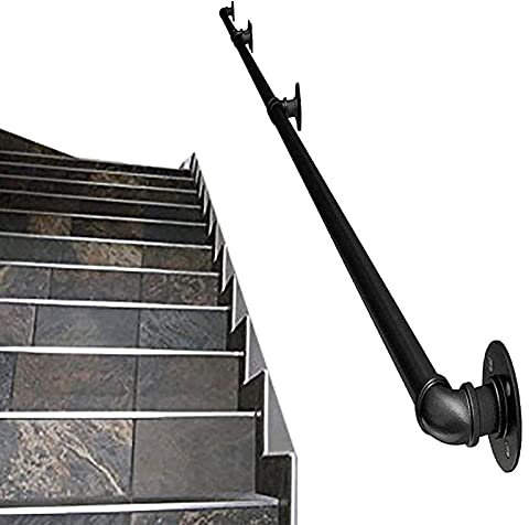 Treppenhandlauf-Geländer-Komplettset (1 Fuß bis 20 Fuß). Wandmontage-Geländer, rustikales industrielles Schmiedeeisenrohr-Treppengeländer, Innen- und Außentreppe, Veranda-Deck-Handlauf (Größ