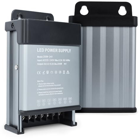 KSIBNW Trasformatore LED 12V 200W, Alimentatore Impermeabile IP44 LED Driver Transformer AC 220V a DC 12V 16,7A Trasformatori Interruttore Esterno Adattatore Tensione Costante Alimentatoredi Bassa