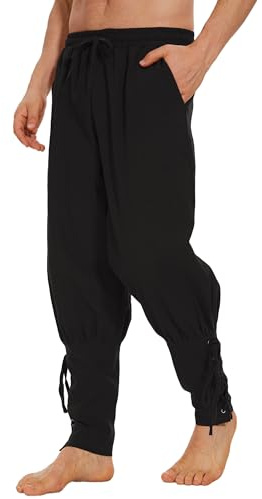 LUYANA Herren Mittelalter Leinen Hose Wikinger Piratenhose | Atmungsaktives Material, Renaissance Pirat Kostüm, Freizeit Lang Hose Mit SchnüRung, Vintage Hose For Halloween Cosplay