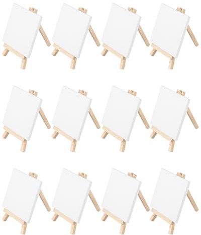 Bixury Mini Chevalets de Table en Bois 12 Pièces Chevalets avec Toile Petit Chevalet en Bois pour La Peinture 10 x 10 cm Petit Chevalet en Bois pour Le Dessin Exposer Des Peintures et Cadres Photo
