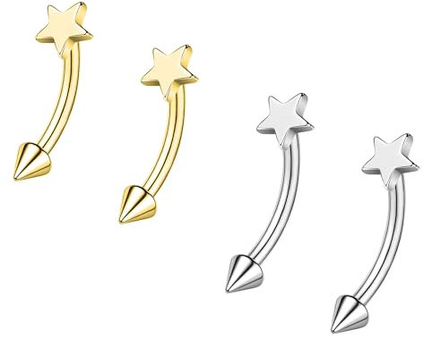 ZS 2 Paar Augenbrauenringe mit Innengewinde, 16G Edelstahl Spike Helix Daith Tragus Ohrringe Bauchnabel Lippe Körperpiercing Schmuck für empfindliche Haut Damen Herren Stern,L:10mm