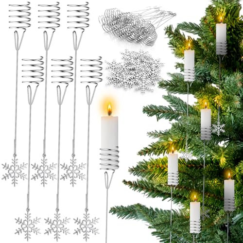 20 Pcs Silver Christmas Tree Candle Holders With Snowflake Ornaments - Metal Balance Candlestick for Xmas Indoor Outdoor Party Decoration