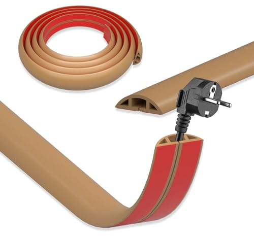 DIKARIYA Passage de Cable au Sol Marron, 1mx30mm Cache Cable Sol, Petit Canal de Câble Flexible, Goulotte Passe Cable, PVC Cache Fil Électrique Sol Auto-Adhésif Montage pour Tous Les Câbles Bureau