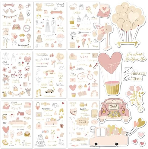BIROYAL Sticker Hochzeit Gästebuch (350 Sticker) - Aufkleber Hochzeit für Gästebuch und Fotoalbum - Sticker Liebe - Hochzeitssticker Gästebuch Sticker Herzen Party 9 Seiten-Sticker