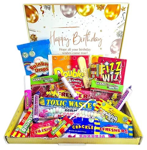 Retro Sweets gift for Birthday | The Ultimate 80's & 90's Sweet Hamper Experience | Happy Birthday sweets gift box | Letterbox friendly | Sweets Hamper | Vegetarian Friendly |