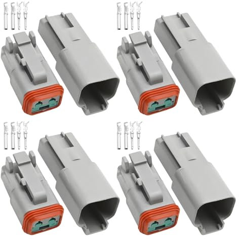 Hoypeyfiy 4Pcs 2 Pin Multi Plug Waterproof Connector Kit, Gray Waterproof Electrical Wire Connector Plug, 13Amps Waterproof Connector Kit Replacement for Deutsch Dt Series