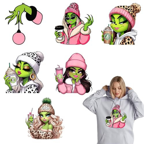 6 Blatt Weihnachten Bügelbilder Weihnachten Bügelbilder Weihnachten DTF Transfers Ready to Press Cute Monster Design Xmas Heat Transfers Ready to Press Winter Iron on Decals für T-Shirts Kleidung