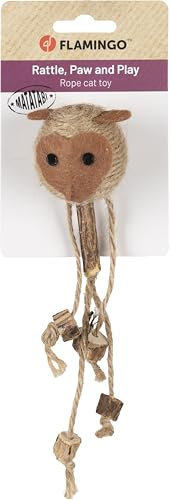 Flamingo Jouet pour Chat Yutsa Coq Marron en Matatabi et Jute avec Plumes et Rubans 22,5cm