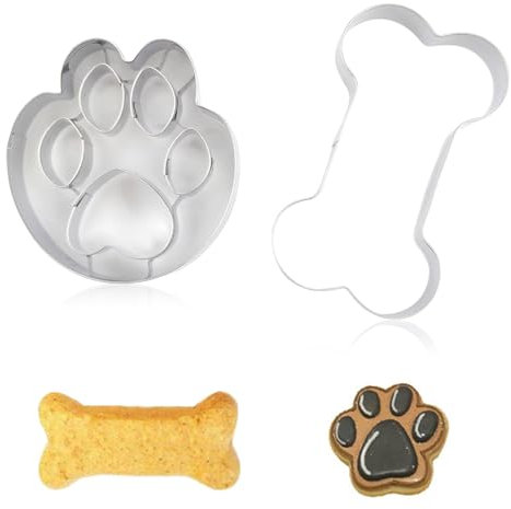 Knochen und Hundepfote Set Ausstechformen, 2 Stück Keksform aus Edelstahl zum Backen und für handgemachte Hundeleckerlis