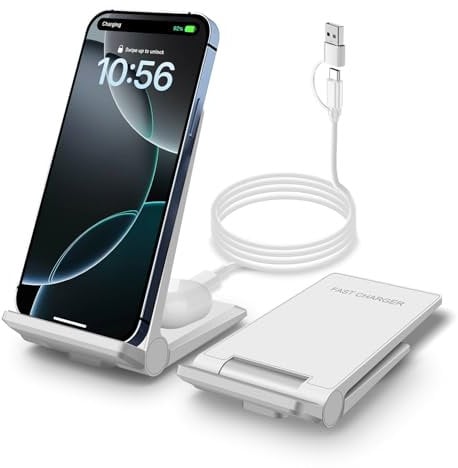 VNBBT 2 in 1 Wireless Charger,[New Update] 25W Foldable Wireless Charging Station for iPhone 16/16 Pro/15/14/13/12/11/8/Airpods,Dual 15W Fast Dual induction charge Stand For Samsung-White