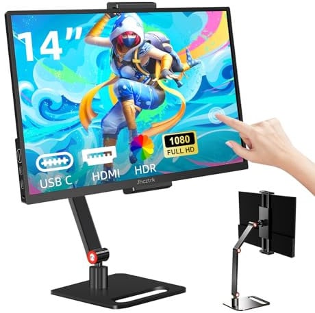 Jhcztrk 14 Zoll Touchscreen Tragbarer Monitor 1200P Ultra Slim & Lightweight Randlos FHD IPS HDR Portable Gaming Laptop Traveling Sub Monitor für Laptop Mac PC Xbox PS4/5 Switch