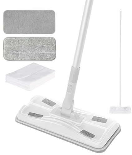 CLEANHOME Speed Mop,Upgraded Version-Effective Stain Removal | Complete with a Sponge Pad&Microfibre Cloth&5 Disposable Non-woven Heads for Bathroom,Hallway and Bedroom