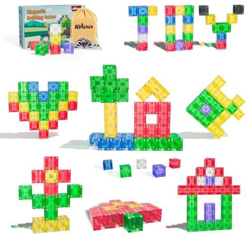 Apluses Transparente Style - Magnetische Bausteine, Magnetfliesenspielzeug, geeignet für Kinder ab 3 Jahren, kreatives Lernspielzeug für den Außenbereich (32 Stück)