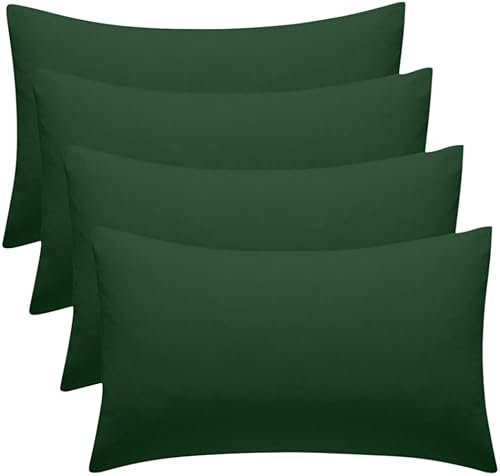 4 Pack Pillow Cases 100% Brushed Microfibre Plain Pillowcases Super Soft Touch Cosy Anti-Allergy Anti Bacterial with Envelope Closure 48 x 75cm Bed Pillow (Emerald Green)