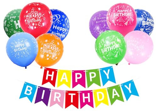 KOBOKO Luftballons Geburtstag Set, Bunte Ballons Geburtstag Happy Birthday Deko Banner, Luftballons Bunt Party Deko Geburtstags, Geburtstagsdeko Bunt Happy Birthday Ballon Girlande Geburtstags Deko