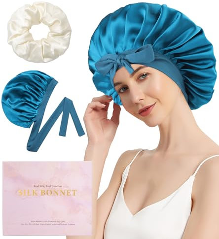 WELROG Cuffia per Dormire in Seta di gelso 100% Cuffia per Capelli in Seta per la Notte Elastico per Capelli in Silk