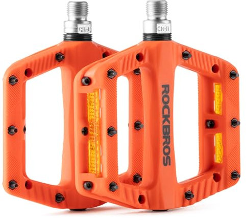 ROCKBROS Flat Pedale, Fahrradpedale rutschfest mit Eisenstiften Reflektorstreifen, Leichtes Nylon und 11,5cm Breite, Cube Pedale für Mountainbike, E-Bike, Gravel