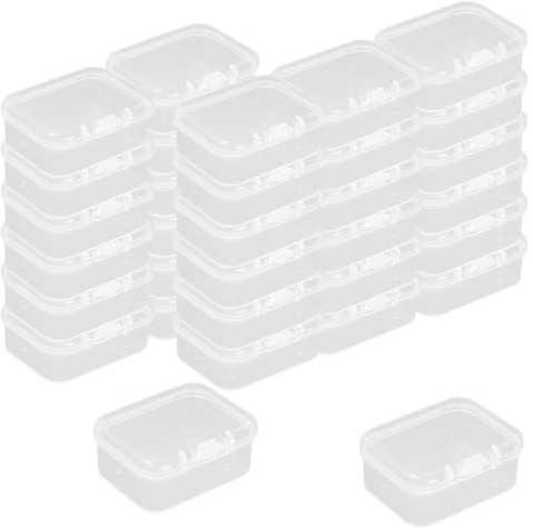 WYAN 32 Pcs Mini Container Boxes, Square Empty Mini Clear Plastic Organizer Storage Box Containers with Hinged Lids for Collecting Small Items, Beads, Jewelry, Game Pieces, Crafts (55 * 41 * 20mm)