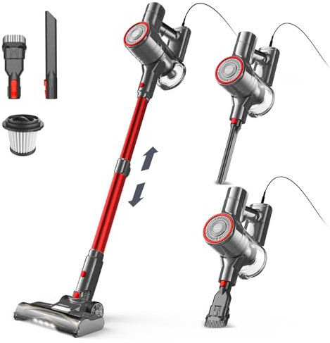 YISORA Aspirapolvere con Filo, Scopa Elettrica con filo 6 in 1 Aspirapolvere e Aspira Briciole, 23kPa 600 W, Lunghezza Cavo 6m, Senza sacco, per Pavimenti duri, tappeti, peli di Animali Domestici (I8