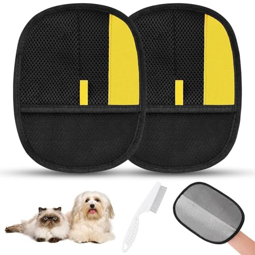SAWMONG 2Pcs Pure Path Pet Hair Remover Glove With Comb for Dogs & Cats