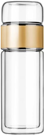 loyimioo Smarte Teebereiterflasche mit Tee-Ei Doppelwandige Glas Teebecher Thermo Isolierflasche mit Edelstahlfilter Ausgießer für Lose Teeblätter, Kräutertee, Eistee (430ml Schwarz)