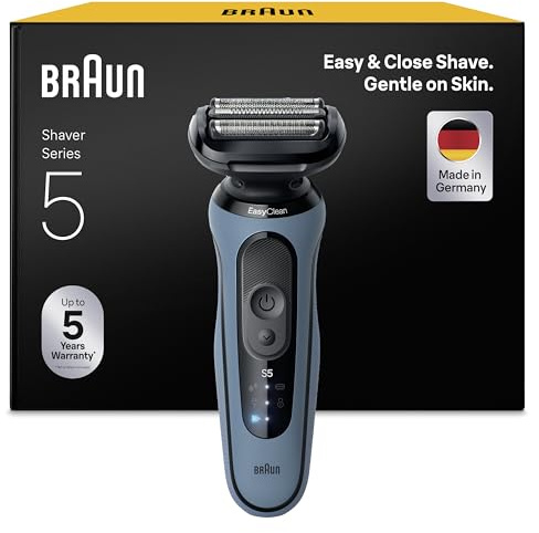 Braun Rasierer Herren Elektrisch Series 5, Rasierapparat, 52-A1000s, Blau | Kabelloser Elektrorasierer, Barttrimmer mit 50 Min. Akku, Wasserdicht, Made in Germany, Inkl. Schutzkappe, Reinigungsbürste
