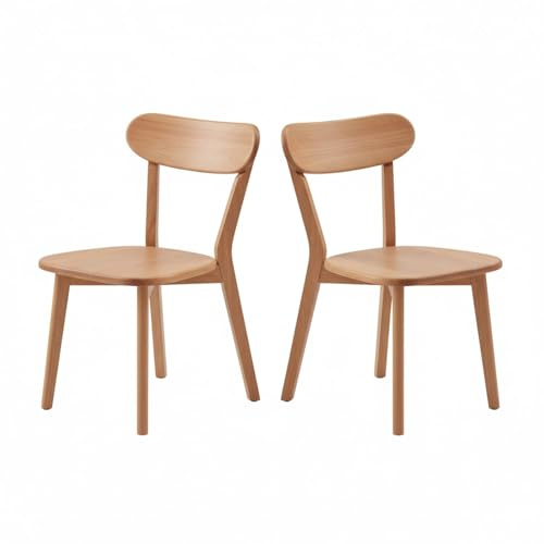 Esszimmerstühle aus Holz, Eiche, 2er-/4er-Set, Küchenstuhl aus 100% Massivholz mit abgerundeten Kanten und gebogener Rückenlehne, perfekt für Café, Restaurant Cherry,2 Piece