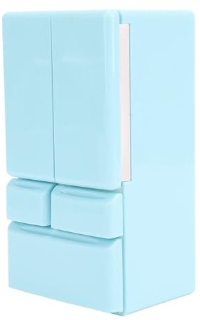 Aramox Dollhouse Miniature Fridge Model Mini Doll House Kitchen Toy for Pretend Play, Plastic Double Door Refrigerator (Sky Blue)