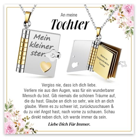 YIBONIKA Geschenke für Tochter Mama Oma Schatz Kette mit Gravur für Sie | 6 Seiten Aufklappbares Minibuch Anhänger zum Öffnen, Geschenke zum Weihnachten Valentinstag Geburtstag Muttertag