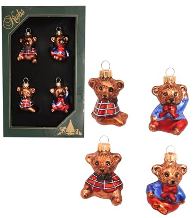 Krebs Glas Lauscha Baumschmuck „Teddy Mini-Set“ - Braun - 5cm - Handgefertigte mundgeblasene Weihnachtsornamente mit niedlichen Teddymotiven für Festliche Dekoration