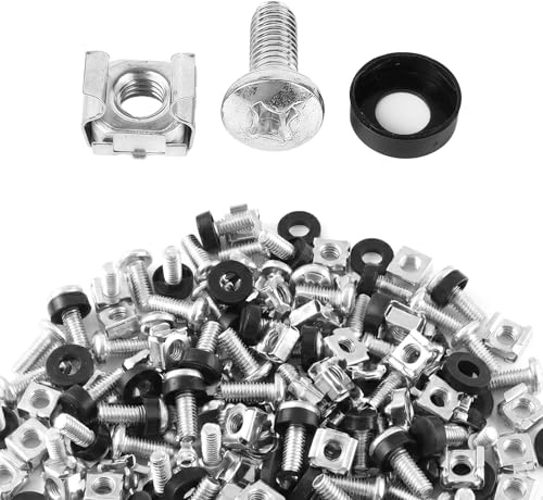 60pcs M6 Screws Set, M6 Cage Nuts with Bolts And Washers Kit, 19-Inch / 10-Inch Network Cabinet for Patch Panel Rack Mount Equipment Data Network Cabinets– Silver