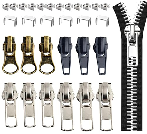 LEPZUR Kit Di Riparazione Per Cerniere (30 Pezzi) Kit Di Ricambio Universale Per Cerniera Kit Di Riparazione Per Giacche Cappotti Stivali Zaini Felpe Con Cappuccio Metallo Plastica E Nylon