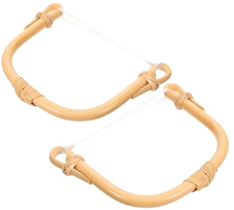 STAHAD 2pcs Replacement Teapot Handles Bamboo Style for Ceramic and Chinese Tea Kettles, Natural Woven Grip with Beige Dyed Heart Knot Hooks, Suitable for Pot Distance 11-13cm, Tea Pot