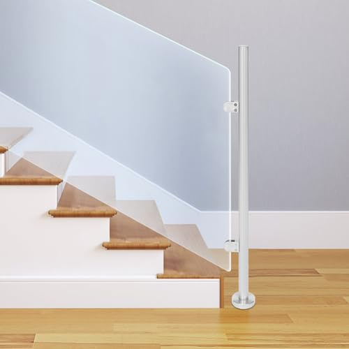 Garde-corps en acier inoxydable de 110 cm - Rampe de balcon en verre - Rampe d'escalier polyvalente - Peut être installée de plaques de verre ou de planches en bois - Pour épaisseur de verre de 12 mm