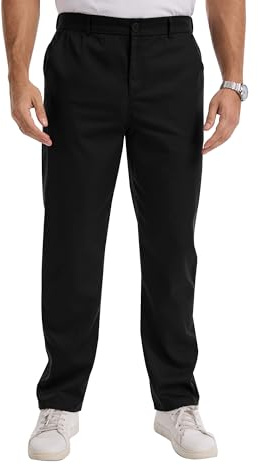 LVCBL Pantalon Chino Homme Regular Fit Stretch Tissu Léger Effet Lin Décontracté Travail Bureau Taille Élastique M-3XL