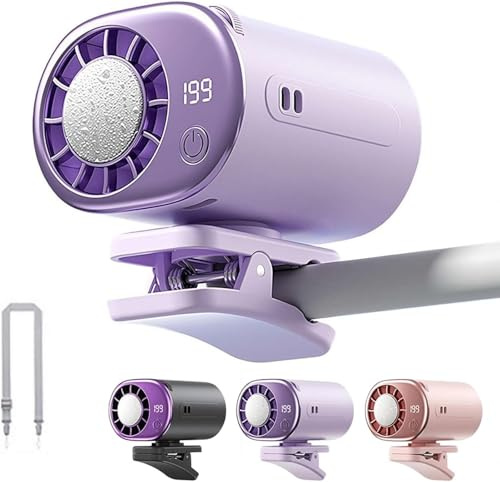 Aire acondicionado con clip para coche, ventilador portátil de clip 2026 con pantalla LED, 199 velocidades ajustables, rotación de 360°, recargable por USB, batería de 2000 mAh, ventiladores de cuello