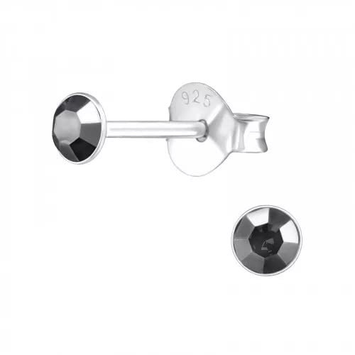 Bungsa Metallic - Ohrstecker mit echtem europäischem Kristall (LA CRYSTALE) 3mm rund aus .925 Sterling Silber