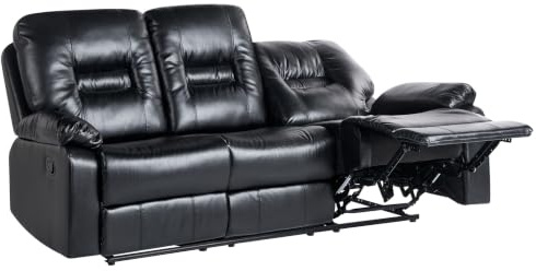 Beliani Klassischer 3-Sitzer Sofa Kunstleder schwarz verstellbar Bergen