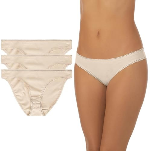 OnGossamer Women's On Gossamer Cabana Cotton Hip Bikini Panty, 3 Pack Style Underwear, Champange, Medium (Pack of 3)