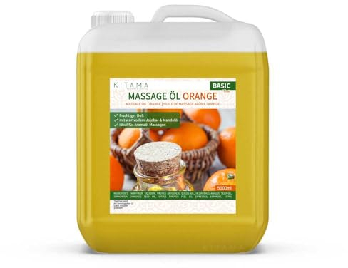 Kitama Massageöl Orange 5-Liter - fruchtiger Orangenduft für pflegende Massage zuhause & in der Massagepraxis - Aroma-Öl - Thai Massage-Öl, made in Germany