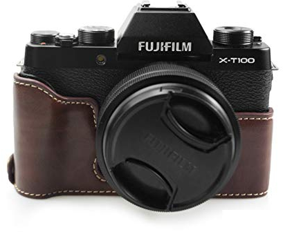 Fuji XT100 X-T100 Tasche, kinokoo PU Leder Tasche für Fuji XT100/X-T100 Kamera, Halbe Abdeckung Handgriff (Kaffee)