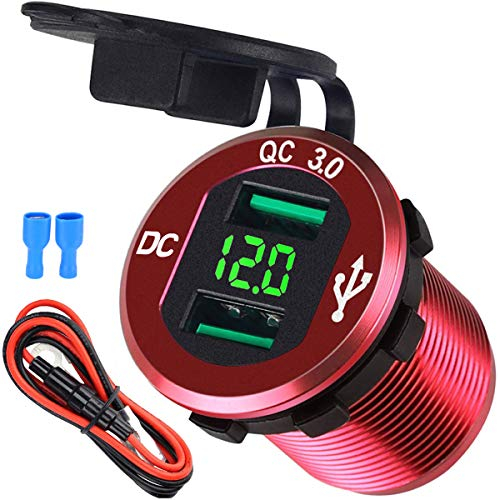 USB Auto Enchufe Carga rápida Dual Cargador de Coche 12V USB Coche Cargador QC 3.0 Agua Auto Adaptador para Motocicleta, Auto caravanas