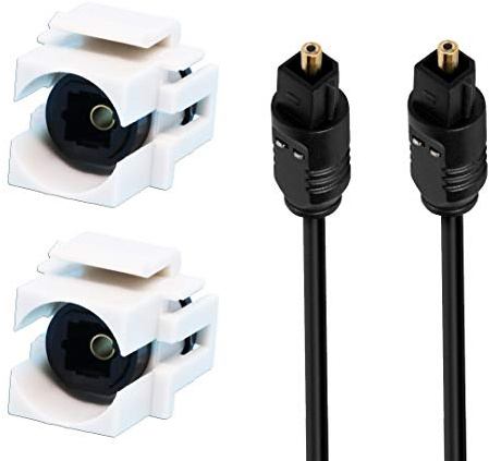 DIYTECH 2 Pack Toslink Keystone Jack, Female to Female SPDIF Coupler | Optical Audio Keystone Jack with Female to Female Toslink Coupler, SPDIF Keystone Insert & Optical Cable for Wall Plates